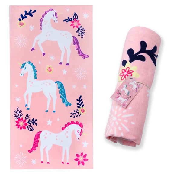 Wildkin Kids 100% Cotton Beach Towel for Boys and Girls (Magical Unicorns Pink)
