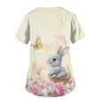 thumbnail image 4 of Black Scrubs For Women，Easter Scrub Tops Women Bunny Egg Hunt Print Short Sleeve V Neck Stretchy Holiday Nurse Working Uniform Scrubs Sets，Beige，XXXL, 4 of 4