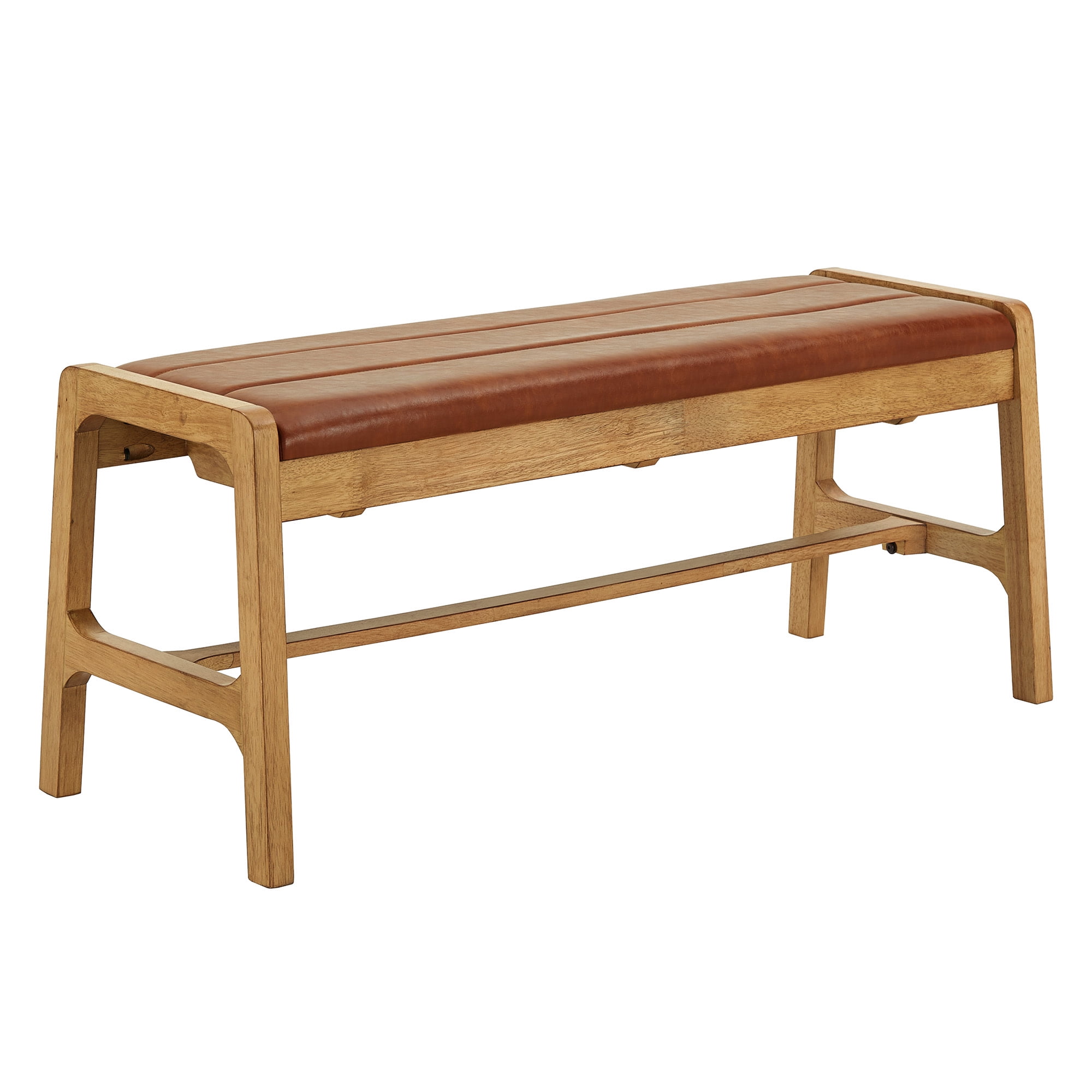 Weston Home Skovde Modern Scandinavian Light Oak Finish Bench, Caramel Faux Leather Cushion