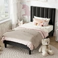 thumbnail image 4 of Amolife Twin Bed Frame, Upholstered Bed Frame with Velvet Vertical Channel Tufted Headboard, Black, 4 of 11