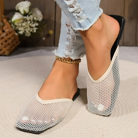 

Krdevn Slippers for Women Summer Fashion Net Cloth Overhead Sandals Hollow Breathable Flat Non Slippers -White 36