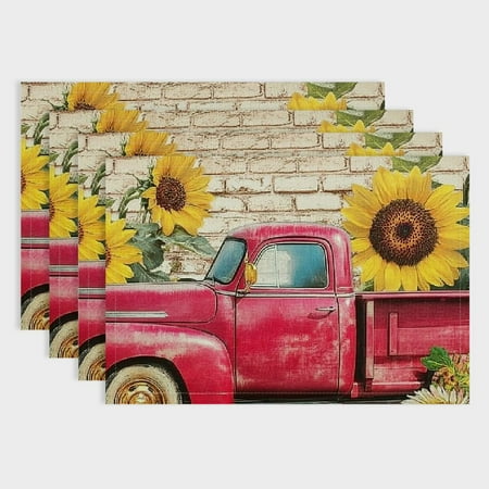 

Pratyus Sunflowers Linen Placemat Set of 4 - Ideal for Birthday Parties Christmas and Home Decoration 18x12in