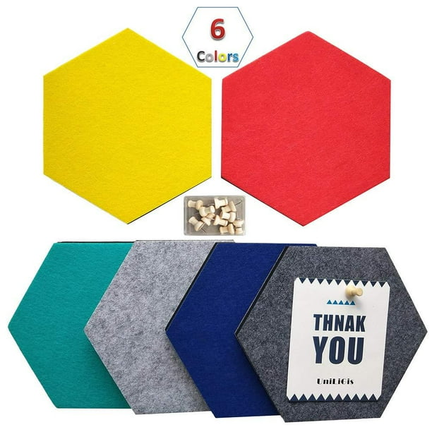 UniLiGis 6 Colors Hexagon Bulletin Board,Felt Cork Board Tiles,Pin