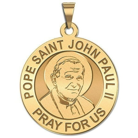 Pope John Paul Medal - Pope Saint John Paul II Religious Medal - 3/4 Inch Size of a Nickel -Solid 14K Yellow Gold