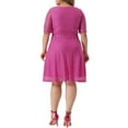 thumbnail image 3 of Agnes Orinda Women's Plus Size Cocktail Party Wedding Dress V Neck Lace Swing Midi Dresses 2X Hot Pink, 3 of 5