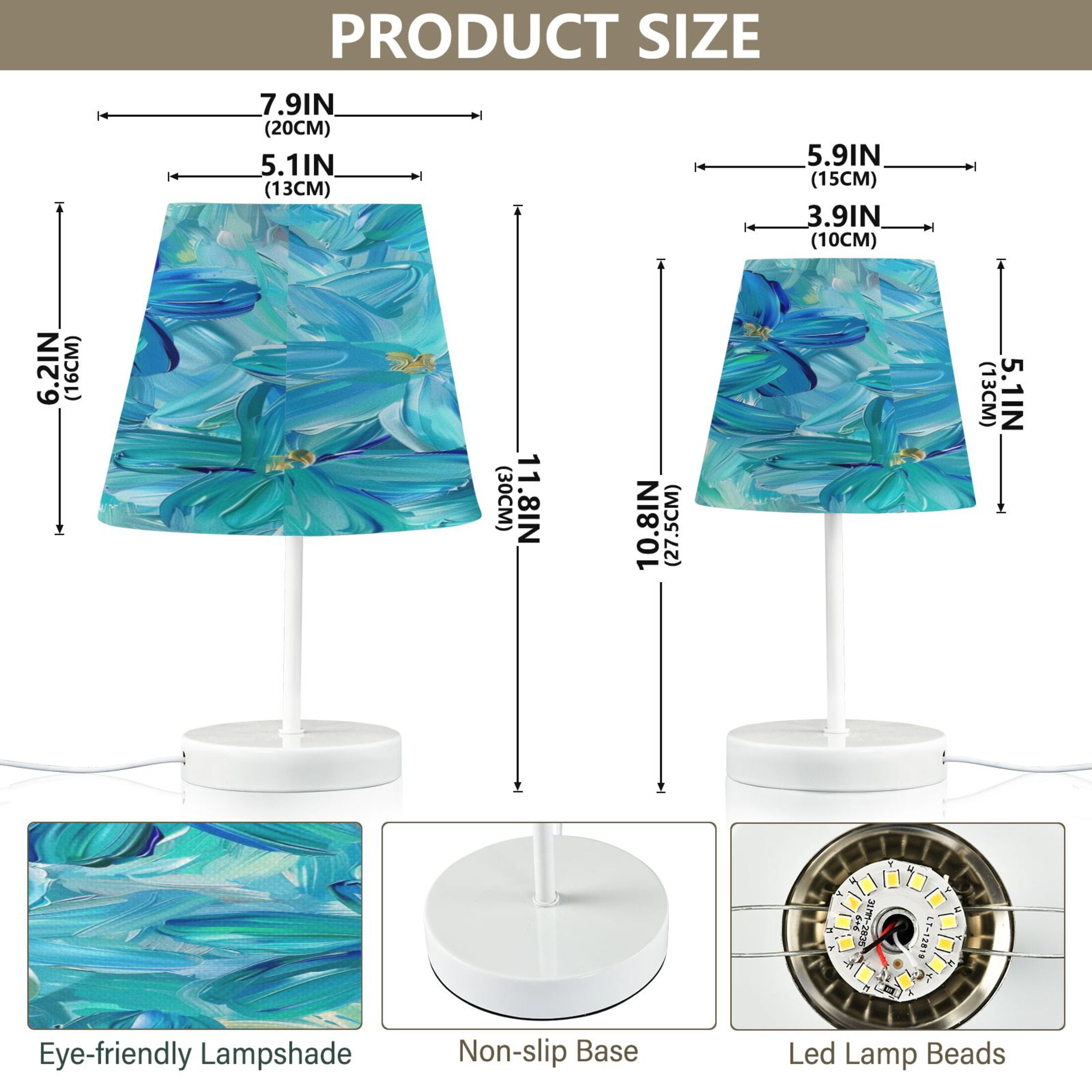Turquoise and Blue Flowers Desk Lamp LED Table Nightstand Lamps with 3 Color Temperatures for Home Bedroom Living Room Decor 6x11