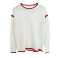 thumbnail image 5 of Fiaer Crew Neck Sweater for Women Trendy Baggy Knitted Pullover Long Sleeve Casual Thermal Warm Comfort Color Blocking Tops White XL, 5 of 5