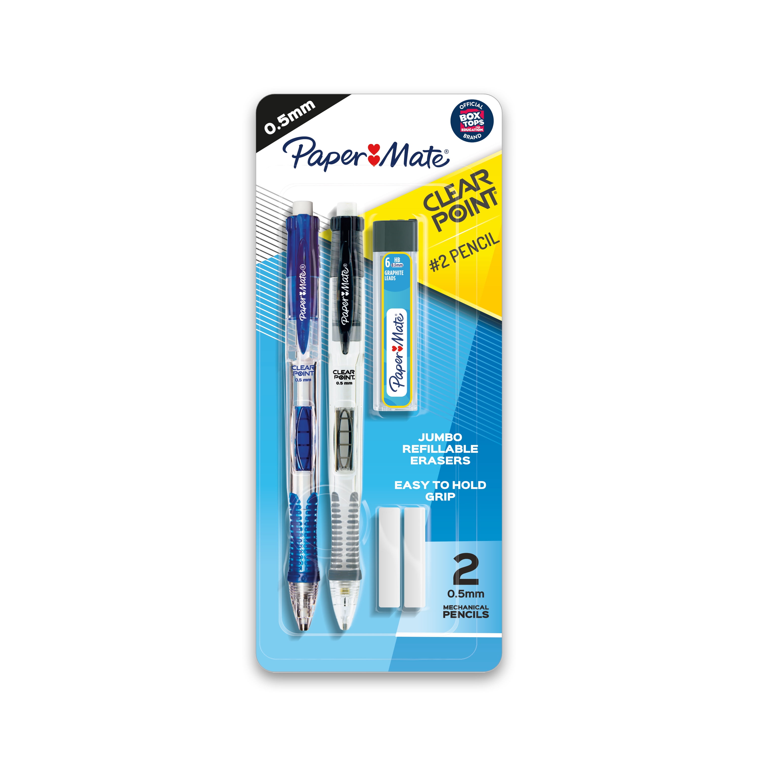 Paper Mate Clearpoint Mechanical Pencil Starter Set, 0.5 mm, 2 Pencils, 1 Lead Refill Set, 2 Erasers