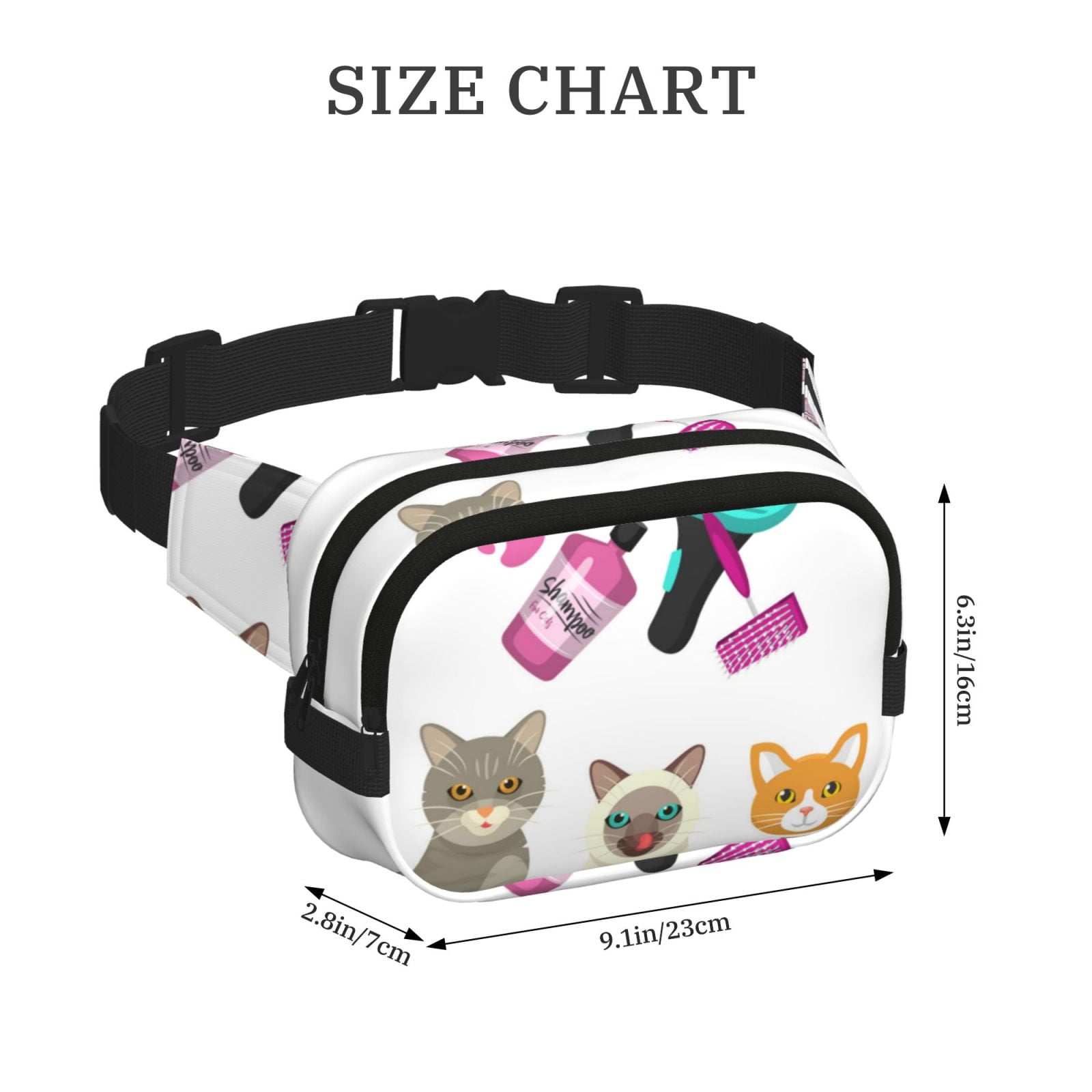 Picia Pet Care Grooming Print Square Double-Layer Waist Bag Mini Adjustable Waist Belt Bag Exercise Running Travel Hiking