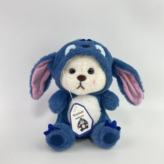 Wuehuds Stuffed toys,Cartoon Plush Cross-Dressing Teddy Bear Plush Toy, Cute Teddy Bear with Removable Stitchhat (Blue StitchBear, 11 inch / 0.5 lb)