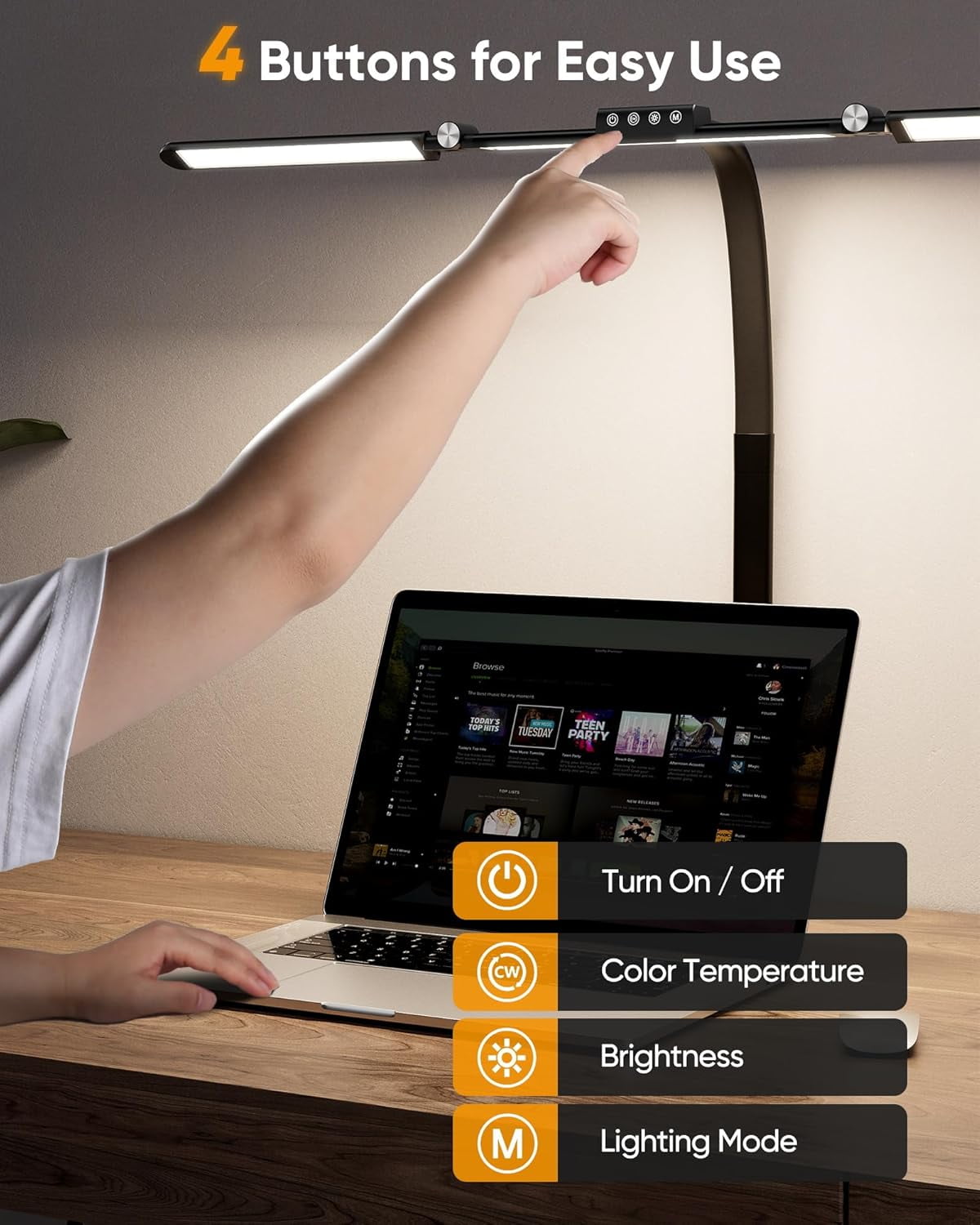 39.3in Large Eye-Caring Led Desk Lamp with Clamp, Desk Lamps for Home Office, 24W Bright Desk Light Stepless Dimming Flexible Hose Architect Office Desk Lamp for Study Work