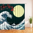 thumbnail image 2 of Moon Shower Curtain Great Wave Full Moon Hokusai Amazing Galaxy Star Sky Night Scene Japanese Great Wave of Kanagawa Ocean Boat Japan Mount Fuji Fabric Bathroom Curtain Set with Hook72"WX72"H, 2 of 4