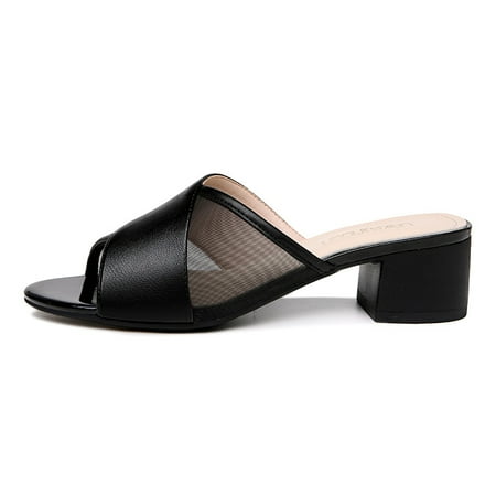 

Women‘s Cross Strap Open Toe Slides Solid Color Chunky Low Heels Casual Outdoor Slippers