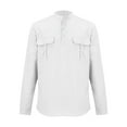 thumbnail image 4 of YYDGH Mens Henley Shirts Long Sleeve Button Down T-Shirt Casual Stand Collar Cotton Linen Work Tops with 2 Pockets White XL, 4 of 7