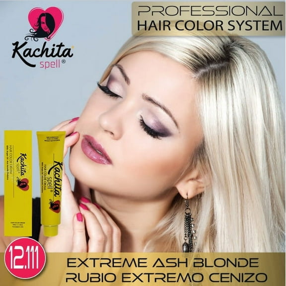 Permanent Hair Dye Extreme Ash Blond 12.111 Kachita Spell 3.52 oz 100 mL Professional Hair Color Cream with Keratin and Argan Oil, 100% Gray Coverage