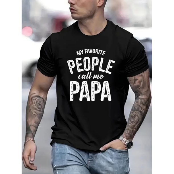 Papa Letter Pattern Print Men's Comfy Chic T-shirt, Graphic Tee Men's Summer Outdoor Clothes, Men's Clothing, Tops For Men, Gift For Men