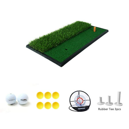 POSMA HM020A 30x60cm Golf Practice Double Side Hit Mat bundle Gift set with Portable Golf Chipping Hitting