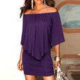 thumbnail image 3 of CAROOTU Women Lady Off Shoulder Solid Color Ruffle Dress for Summer Beach Evening Party, 3 of 8