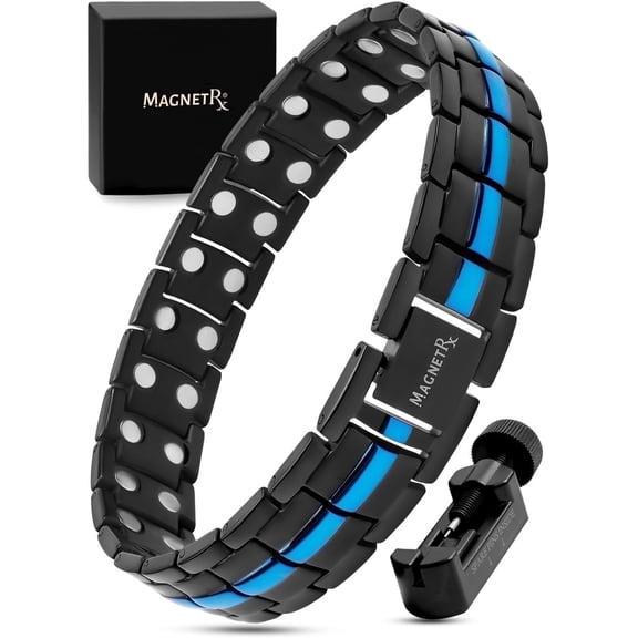 MagnetRX® Magnetic Bracelet - Effective Titanium Magnetic Bracelets for Men - Adjustable Length with Sizing Tool for Perfect Fit (Blue Line)