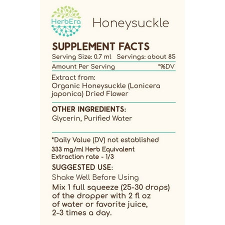 Honeysuckle Alcohol-FREE Herbal Extract Tincture, Super-Concentrated Organic Honeysuckle (Lonicera japonica) Dried Flower 2 oz