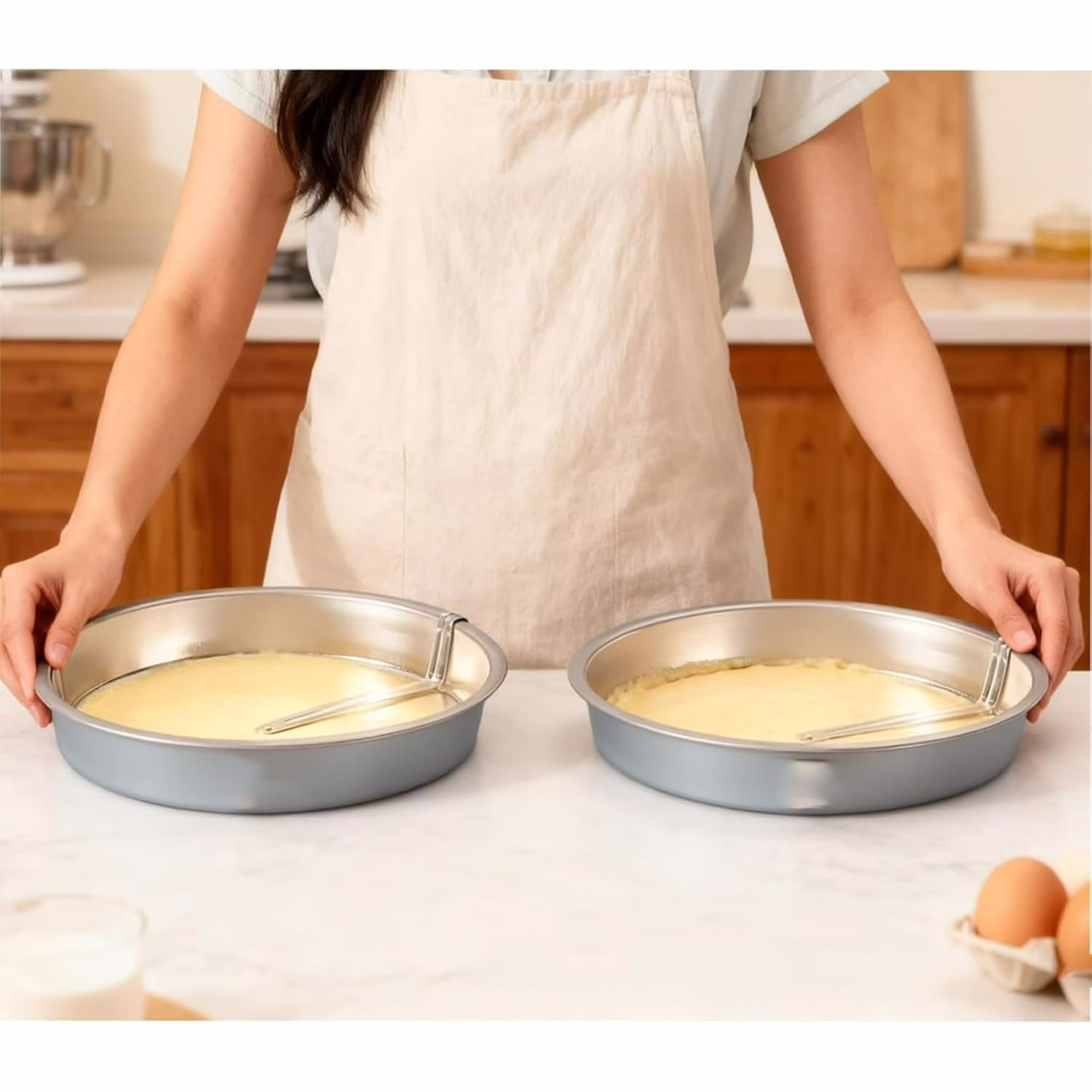 9.8 Inch Round Cake Pans, Silver Cake Pan with a Built-in Swivel Blade, Easy Release Cake Pans for Baking, Baking Pans for Cake, Dishwasher Safe