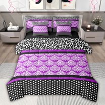 jejeloiu Geometric Polka Dots 7pcs Bedding Comforter Set,Purple Bohemian Flowers Queen Bedding Sets For Adults Reversible