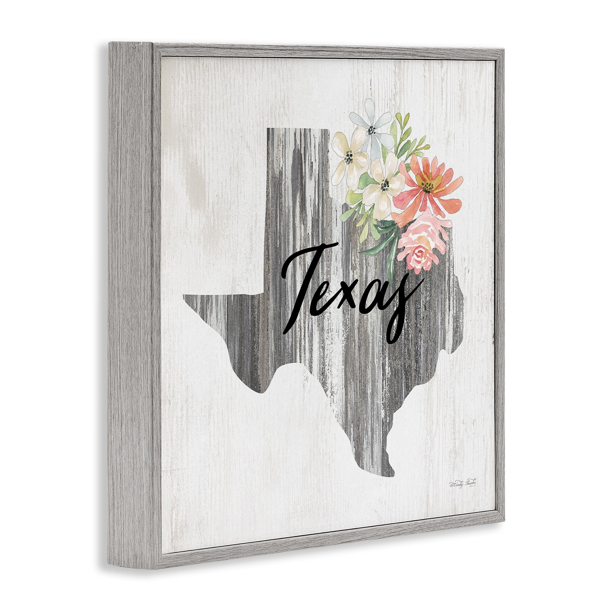 Stupell Industries Shabby Chic Texas Botanical & Floral Painting Gray Framed Art Print Wall Art, 12 x 12