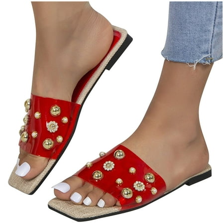 

YanHoo Clearance Boho Slide Sandals for Women Girls Dressy Low Wedge Sandal Casual Open Toe Flat Sandals Summer Beach Slip on Sandals Platform Sandals