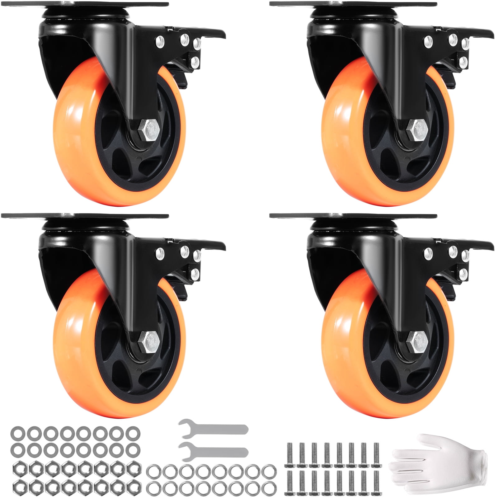 KFFKFF Caster Wheels, 4-inch Rotating Plate Casters, Pack of 4, featuring A/B Security Locks, Quiet PVC Wheels, Durable with a 350 lbs Weight Limit Each, Ideal for Carts, Furniture, and Workbenches