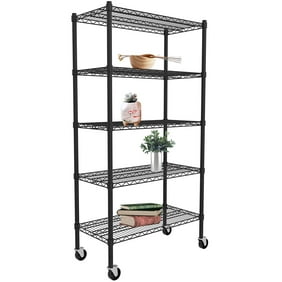 72 In H X 36 In W X 18 In D 5 Shelf Black Wire Mobile