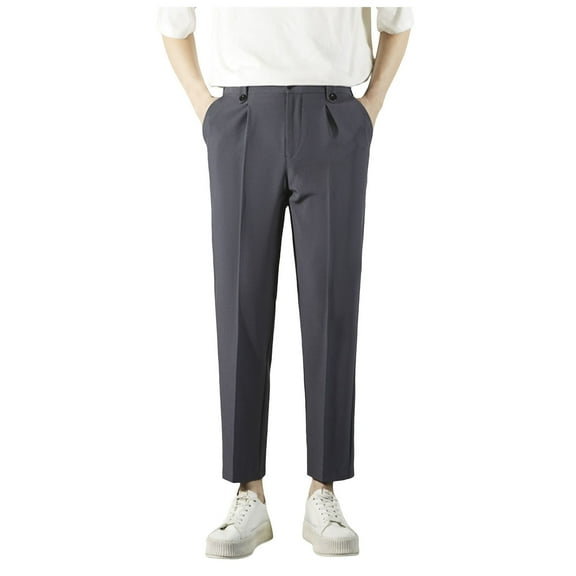 Zshosam Mens Pants Men's Classic Fit Expandable Waist Flat Front Slim-Fit Casual Pant(Grey,33)