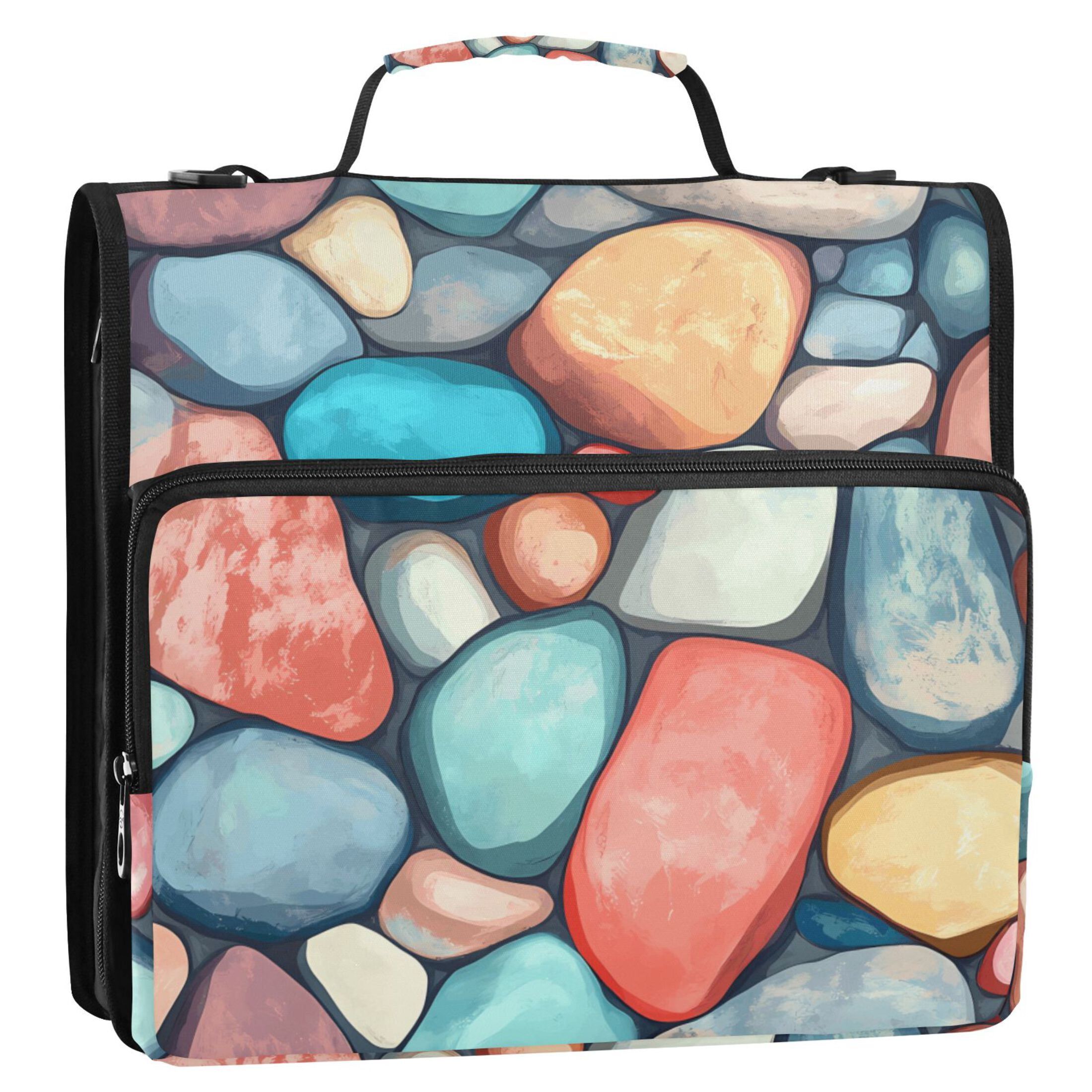 3 Ring Zipper Binder with Shoulder Strap Waterproof Trapper Keeper 2 Inch D-Ring 500 Sheets Capacity Colorful Small Stones