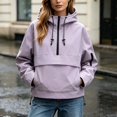 thumbnail image 2 of Women's Half Zip Hooded Windproof Jacket, Oversized Loose Fit Anorak with Drawstring Hood & Hem, Side Hand Pockets, Lightweight Outdoor Pullover Rain Coat for Daily Wear, 2 of 4