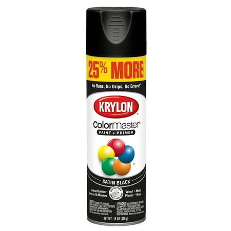 - Krylon® ColorMaster Paint + Primer Satin Black, 15-Oz