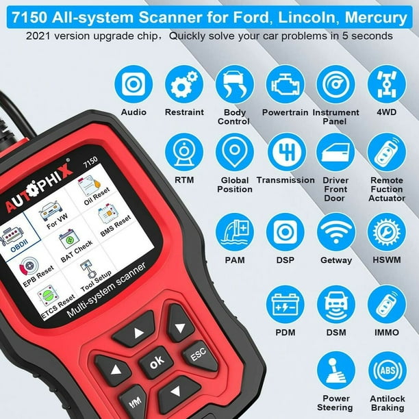 Autophix 7150 Scanner OBD2 professionnel pour Ford Lincoln Outil de  diagnostic automobile ABS Airbag EPB Réinitialiser le lecteur de code du  véhicule Mise à jour gratuite 