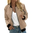 thumbnail image 2 of Baseball Jacket for Women 2025 Fall Lightweight Long Sleeve Zip Up Casual Jackets with Pockets Outerwear, 2 of 7