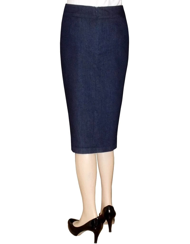 stretch denim pencil skirt
