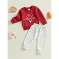 thumbnail image 3 of Suealasg Kids Girls 2Pcs Valentines Day Clothes 6M 1T 2T 3T Toddler Baby Girls Casual Spring  Fall Outfits Heart Letter Print Long Sleeve Sweatshirt and Long Pants Set, 3 of 8