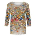 thumbnail image 5 of Wiyuqeen Womens Tops 3/4 Sleeve Shirts Crew Neck Loose Casual Blouses Floral Print Tshirts Boho Holiday Blouses Gifts for Women, 5 of 5
