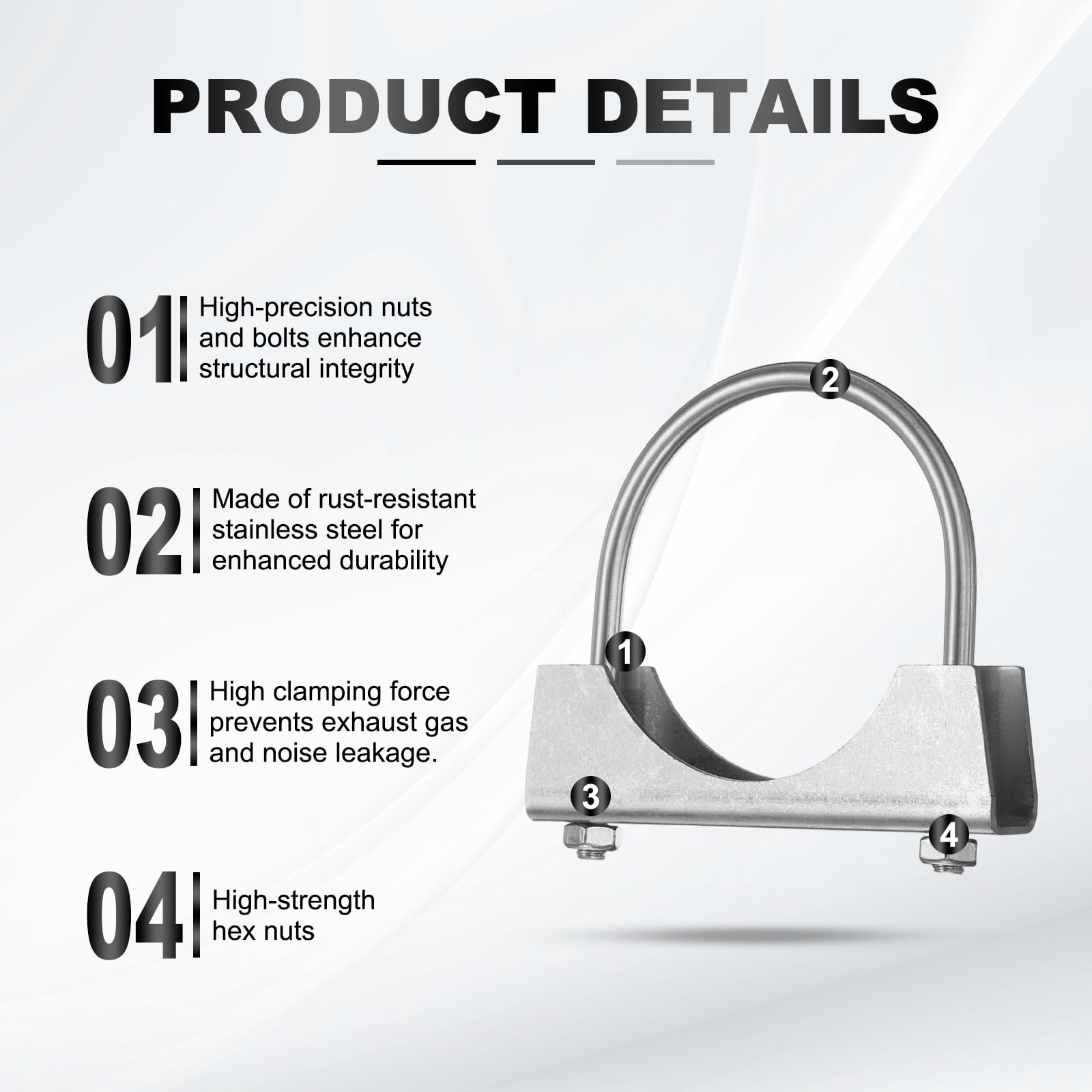 Uxcell 2pcs U Bolt Muffler Exhaust Clamp 89mm/3.5" 304 Stainless Steel U-Bolt Clamps Muffler Tip Hook Saddle Exhaust Clip for Tip Pipes Connection