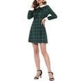 thumbnail image 4 of Allegra K Women's Halloween Costume Contrast Peter Pan Collar Long Sleeve A-Line Plaid Dress, 4 of 5
