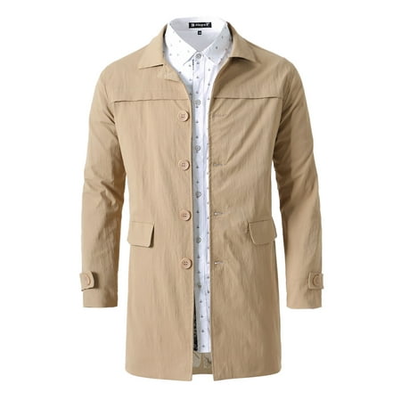 Wool Single Breasted 3 Button - Unique Bargains Men Single Breasted Button Down Trench Front Flat Pockets Coat Jacket