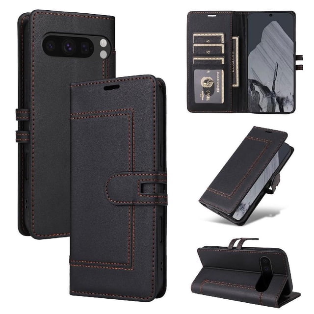 Premium Wallet Case for Google Pixel 8 Pro with Card Slots & Kickstand, Flip Cover Black