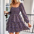 thumbnail image 2 of Vestidos de manga larga a la moda con cuello cuadrado y estampado informal para mujer Pompotops hdfakjf9890, 2 of 7