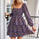 thumbnail image 2 of Vestidos de manga larga a la moda con cuello cuadrado y estampado informal para mujer Pompotops hdfakjf9890, 2 of 7