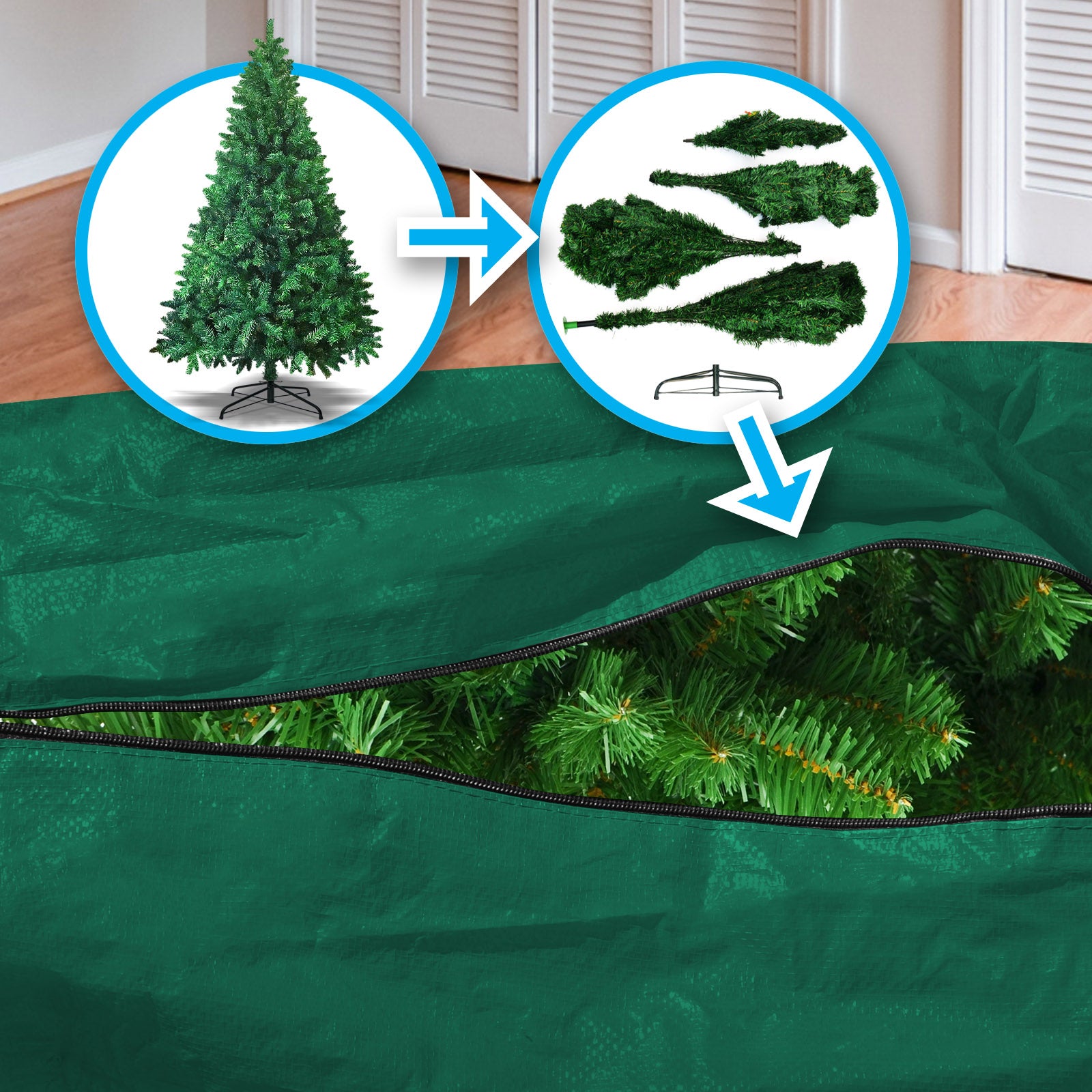 SUNNYOUTDOOR Christmas Tree Storage Bag Fits Up to 9ft Tall Artificial Disassembled Trees with Reinforced Handles, Green