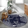 thumbnail image 4 of Sea Stars Round Living Room Rugs 3.3 ft, Retro Corals Shells Sea Stars Navy Blue Washable Area Rug with Non-Slip Sturdy Edge Binding Round Front Door Mat Floor Carpet for Entryway, 4 of 9