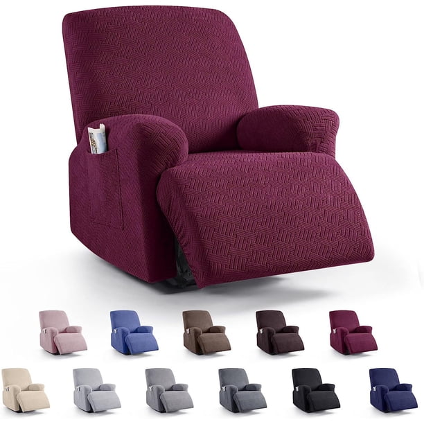 Nvzi Funda de sofá elástica de jacquard, funda de poliéster para sillón reclinable, fácil de instalar, lavable, protector de sofá para 1 asiento (rojo oscuro)