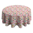 thumbnail image 4 of Pink Christmas Santa and Tree Pattern Round Tablecloth 60"x60",Wrinkle Wipeable Table Cloth for Kitchen Dining Room Picnic Patio Party, 4 of 6