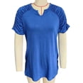 thumbnail image 1 of Mujeres V Masajeadores de cuello camiseta casual manga corta plisada acanalada color puro verano pullover top, 1 of 3